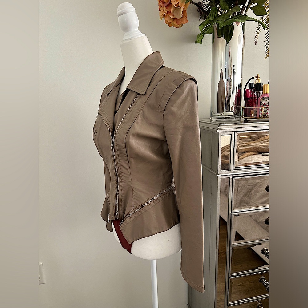Blank NYC Vegan Leather Moto Jacket in Taupe